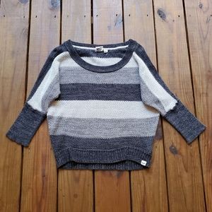 Roxy size S gray strip slouchy 3/4 fitted sleeve pullover sweater
